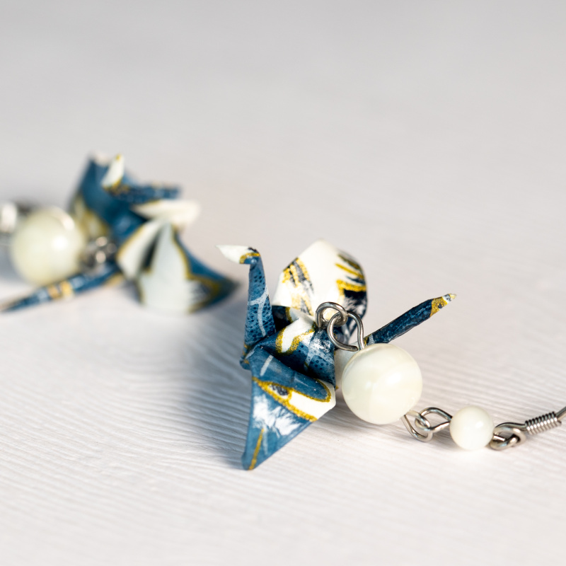 Náušnice "Jeřábi nad mořem" (jeřáb s perletí)