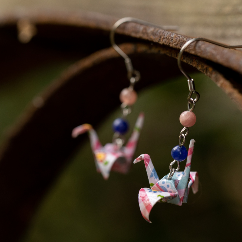 Náušnice "Folklórní" (jeřáb s rhodonitem a sodalitem)