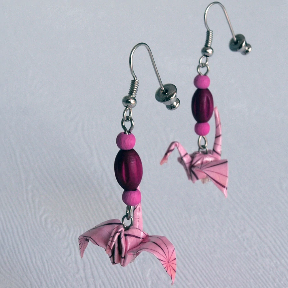 Náušnice "Geometrie v růžové" (jeřáb)