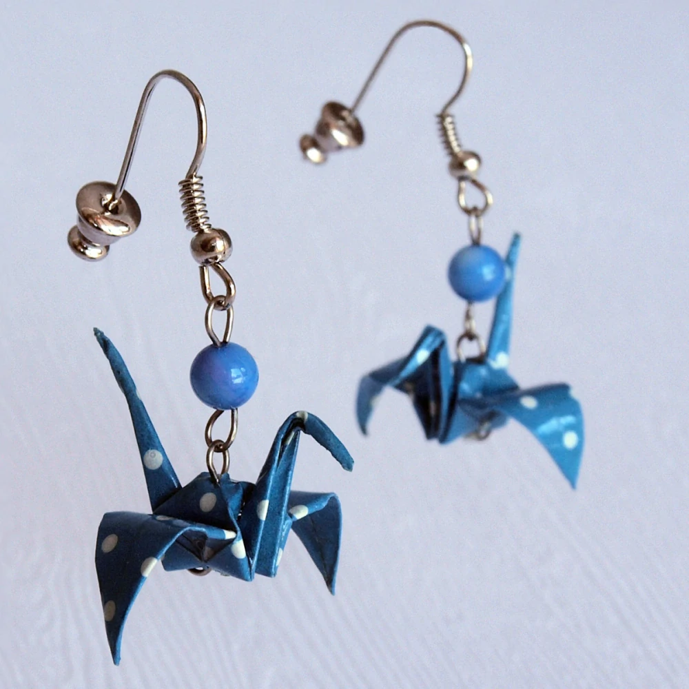 Náušnice "Modrý s puntíky" (jeřáb)