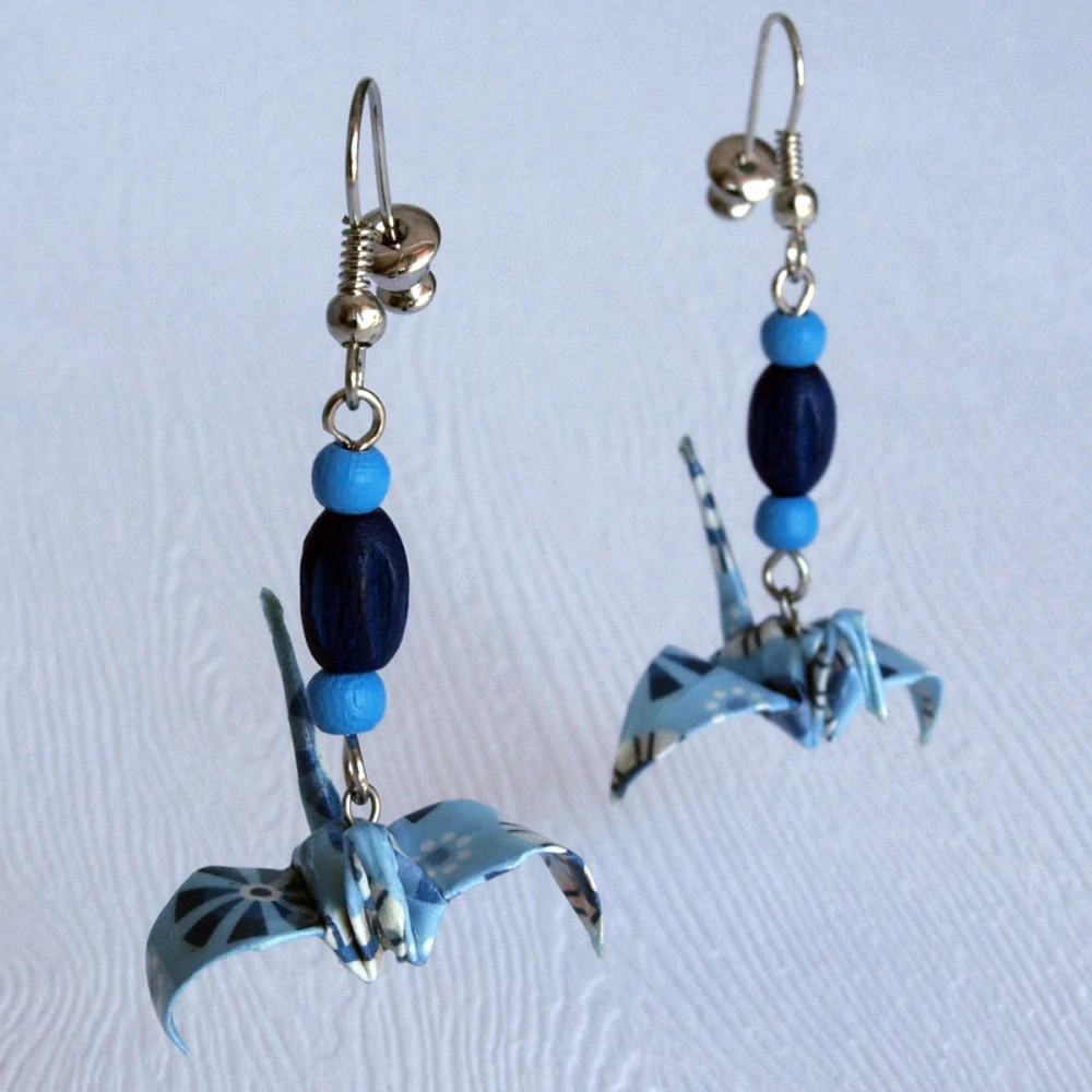 Náušnice "Modré ornamenty" (jeřáb)