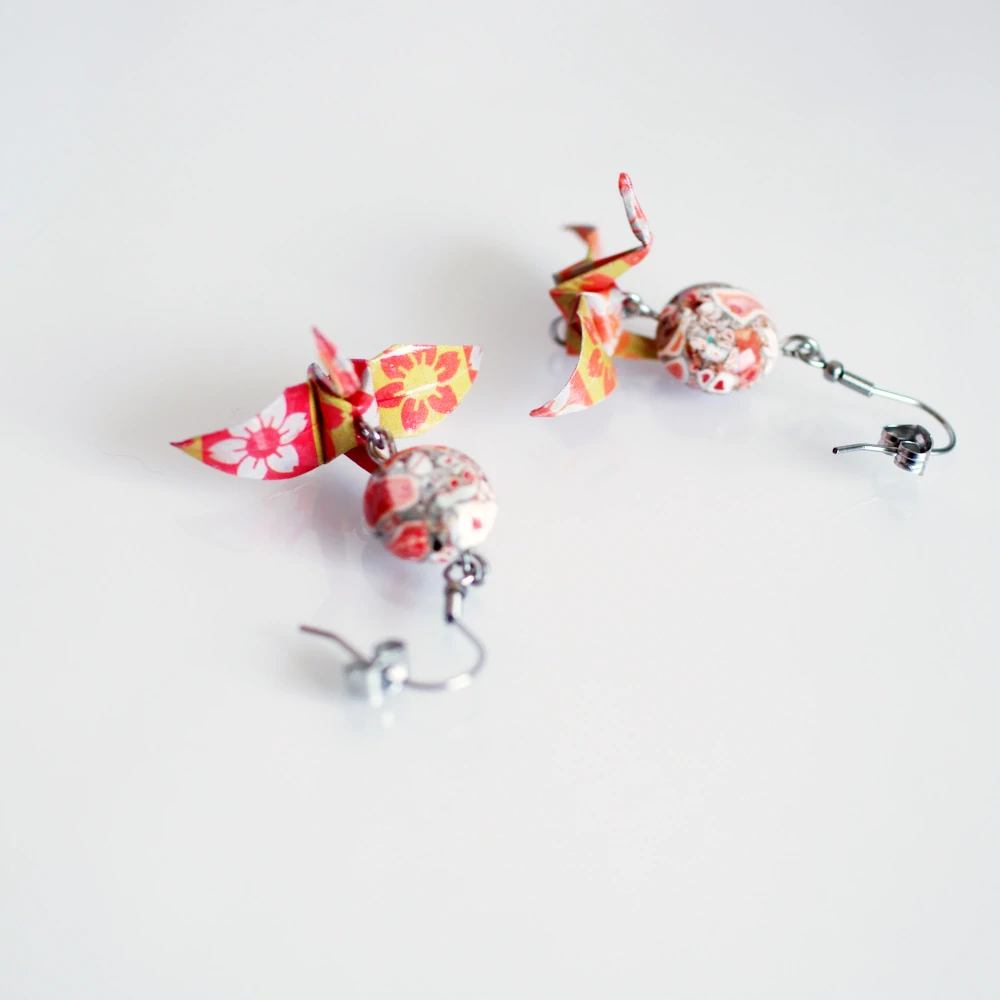 Náušnice "V záři plamenů" (jeřáb)