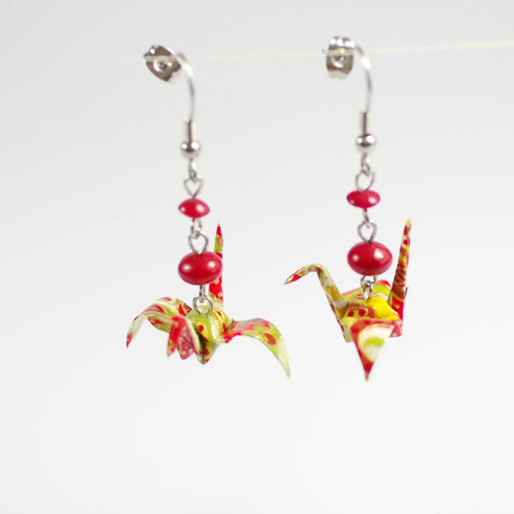 Náušnice "Západ slunce" (jeřáb s korálem)