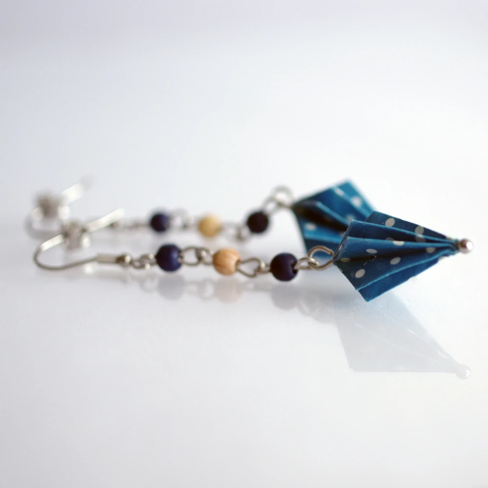 Náušnice "Modrá s puntíky" (paraplíčka)