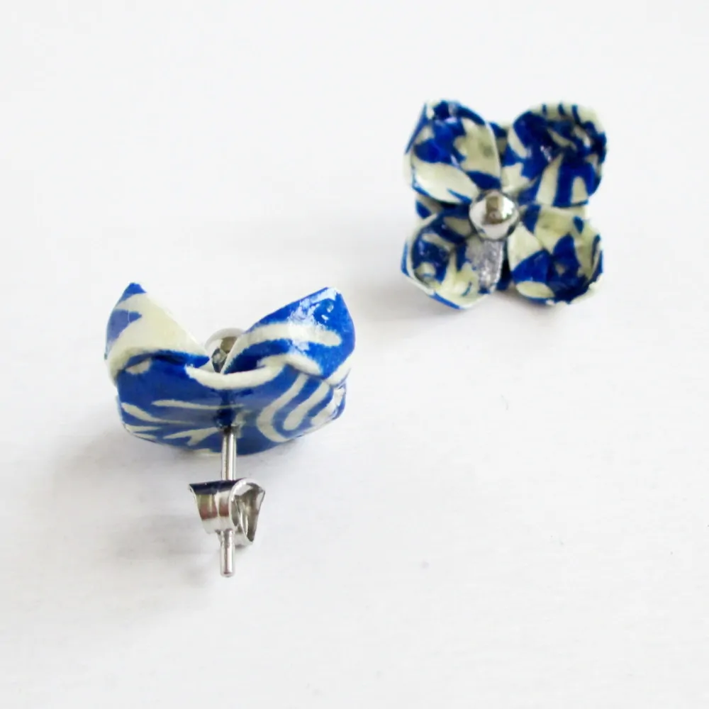 Náušnice "Modrobílé variace" (lotos)