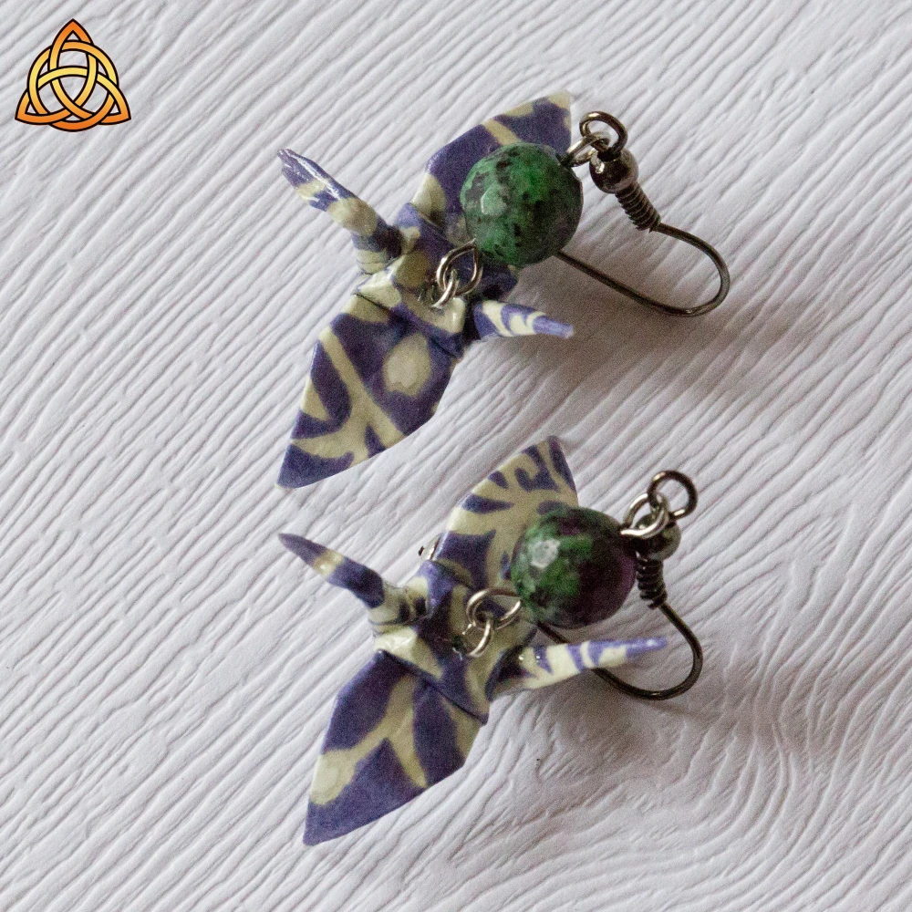 Náušnice "Svobodný let" (jeřáb s rubínem se zoisitem)