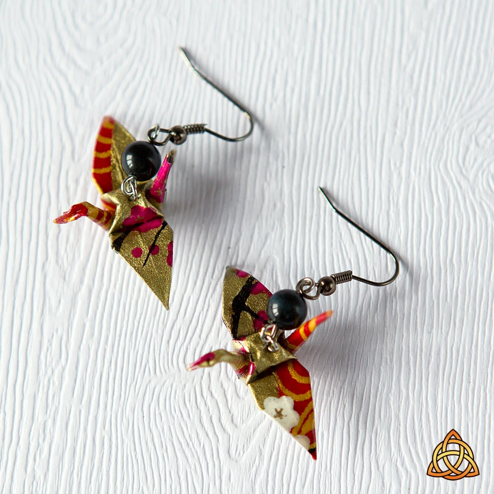 Náušnice "Sakurové stmívání" (jeřáb s gagátem)