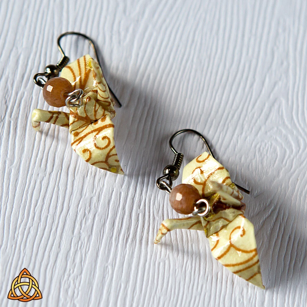 Náušnice "Něžná kresba" (jeřáb s měsíčním kamenem)