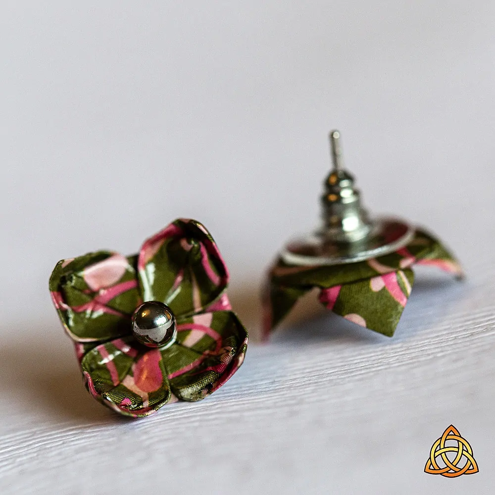 Náušnice "Růžová s maskáčem" (lotos)