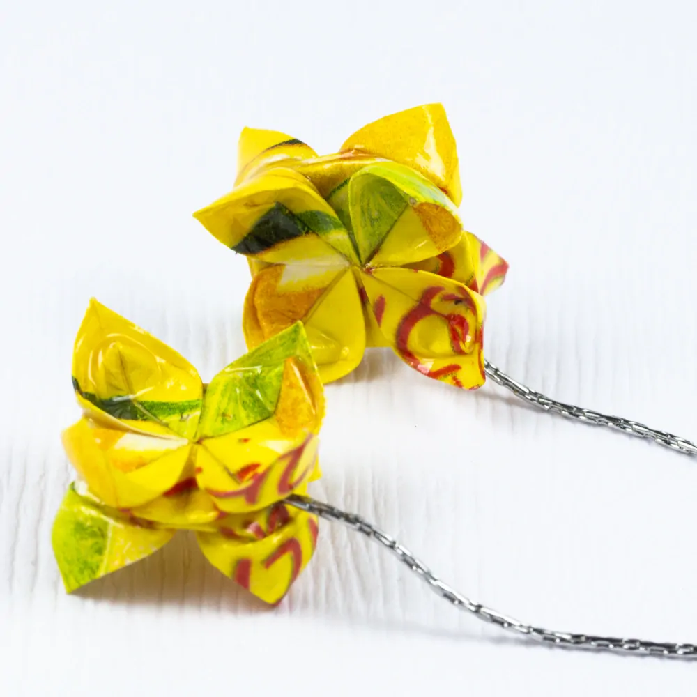 Náušnice "Citrusové květy" (dvojitý lotos na řetízku)