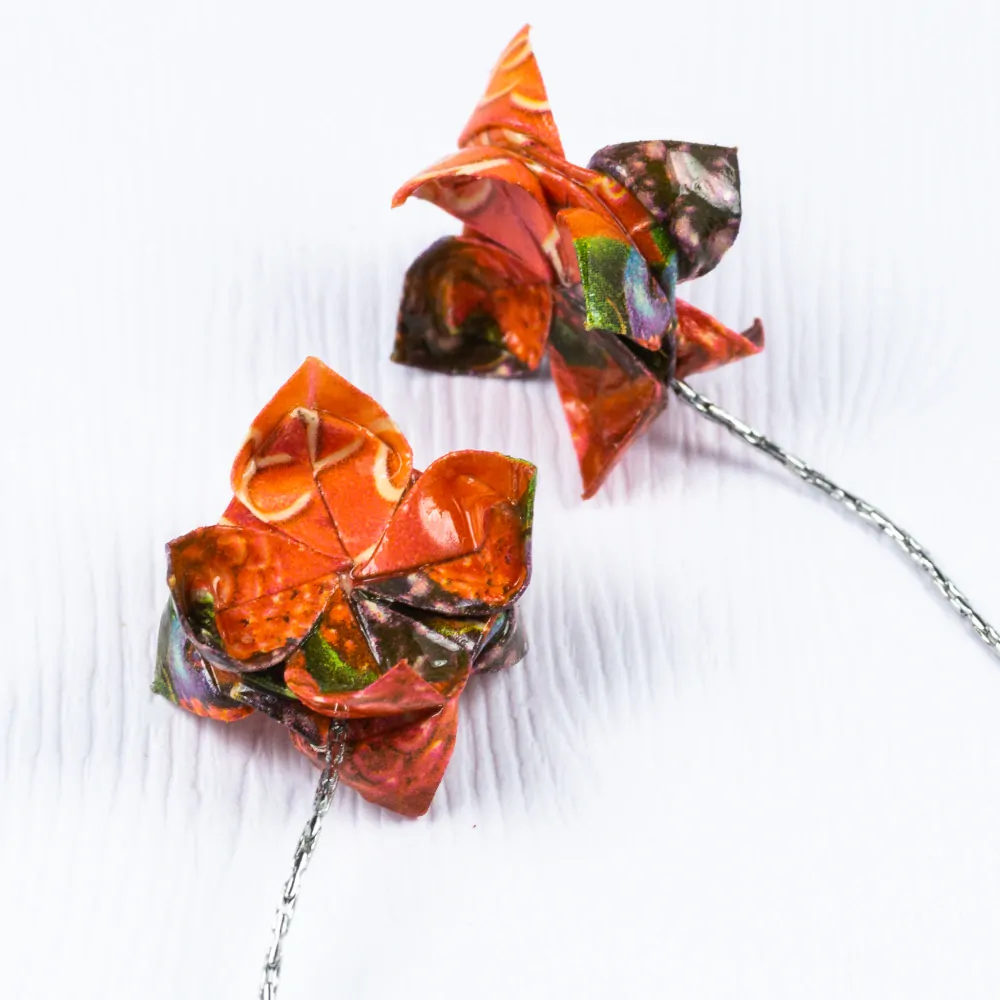 Náušnice "Nalezeno v lese" (dvojitý lotos na řetízku)