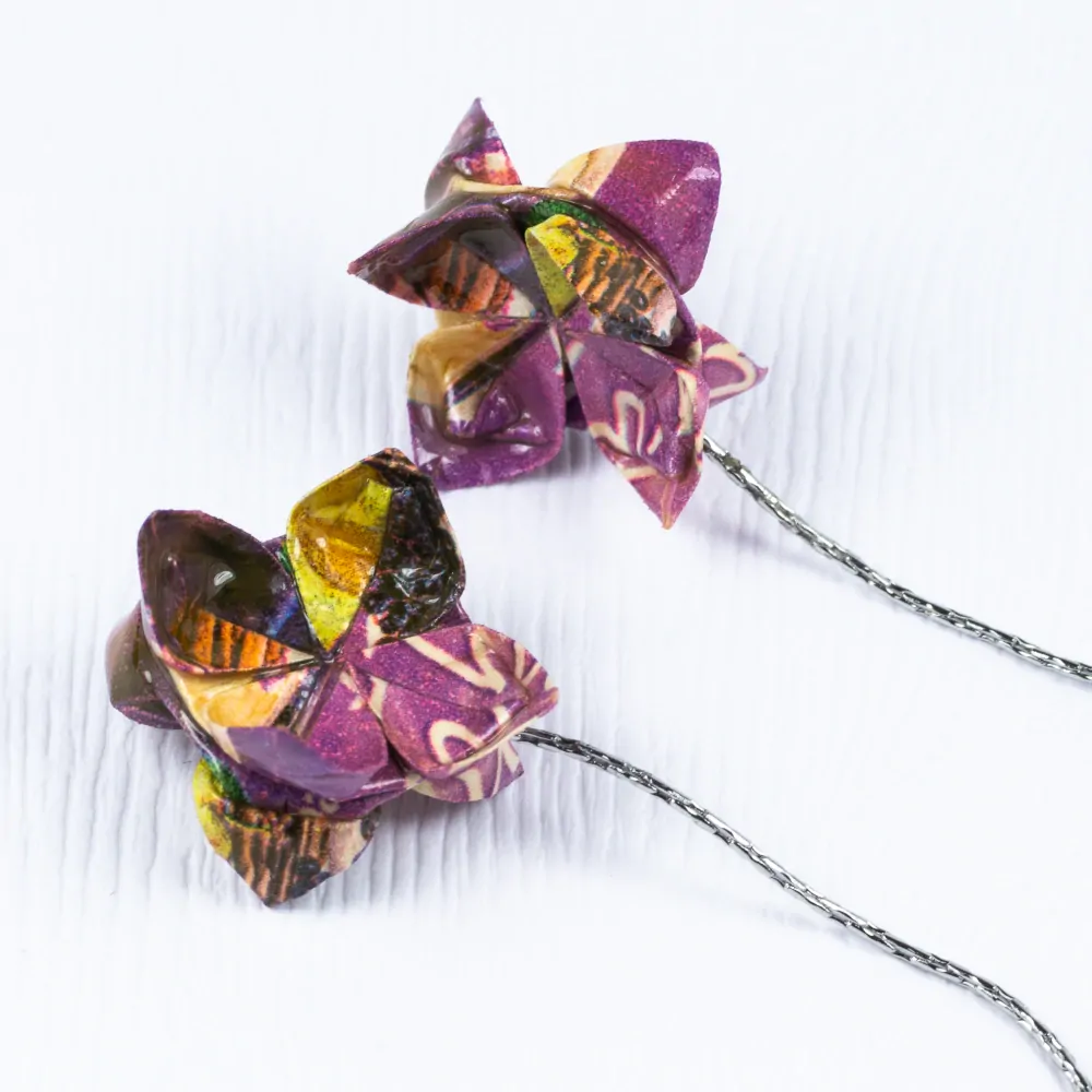 Náušnice "Švestková láska" (dvojitý lotos na řetízku)