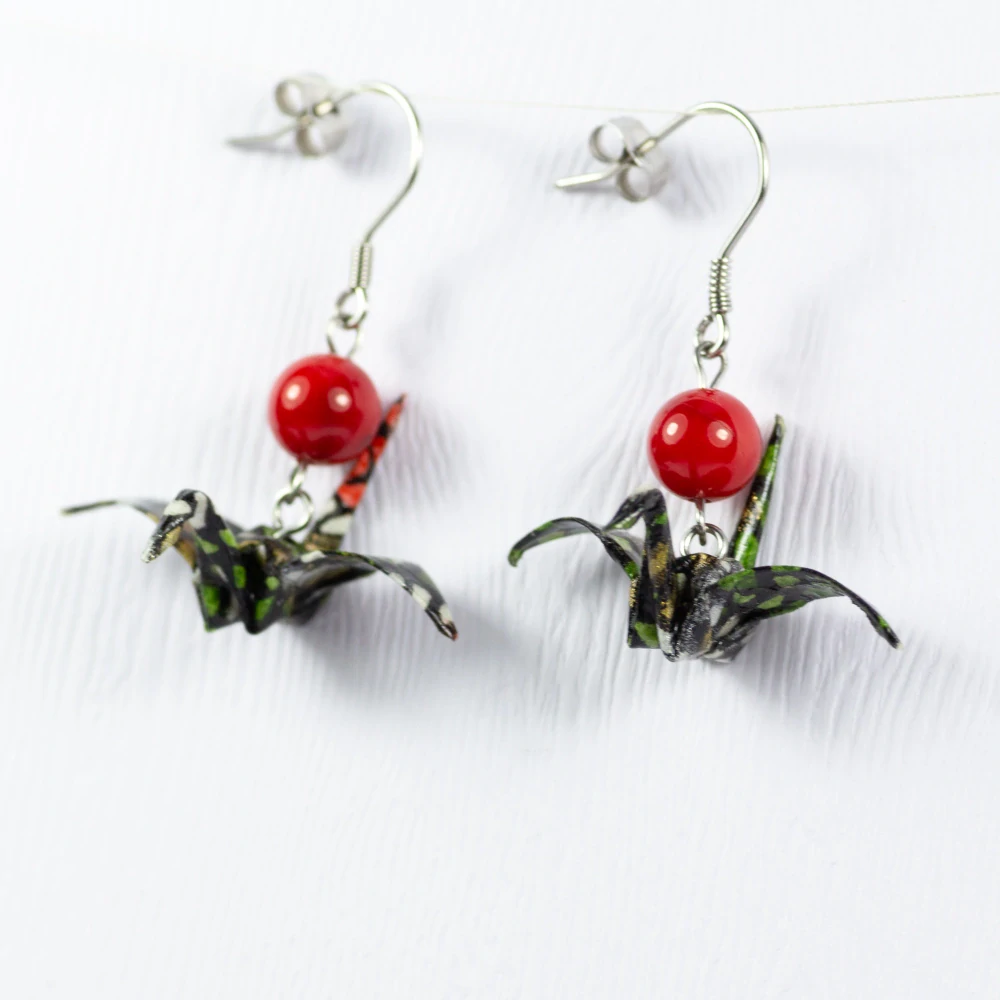 Náušnice "Noční mozaika" (jeřáb s korálem)