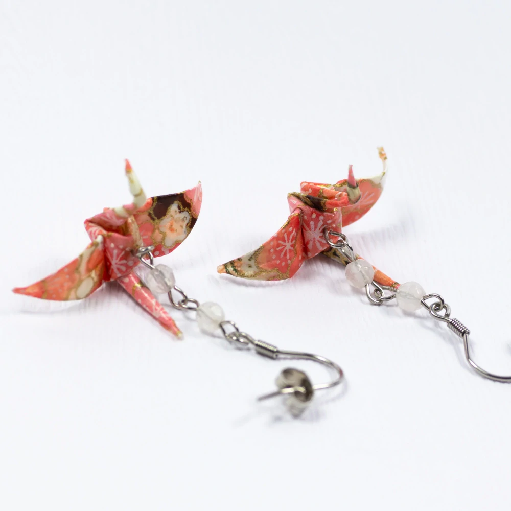 Náušnice "Pod rozkvetlou třešní" (jeřáb s růženínem)