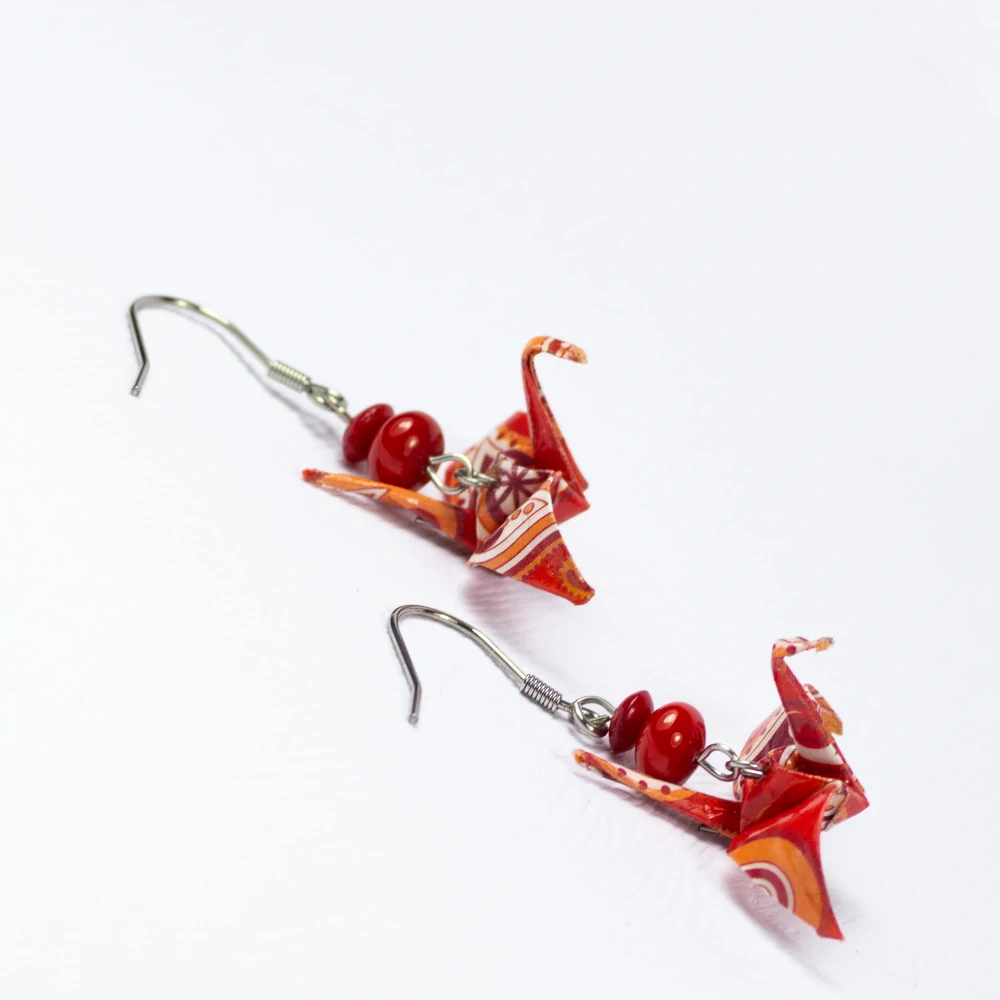 Náušnice "V rytmu flamenca" (jeřáb s korálem)