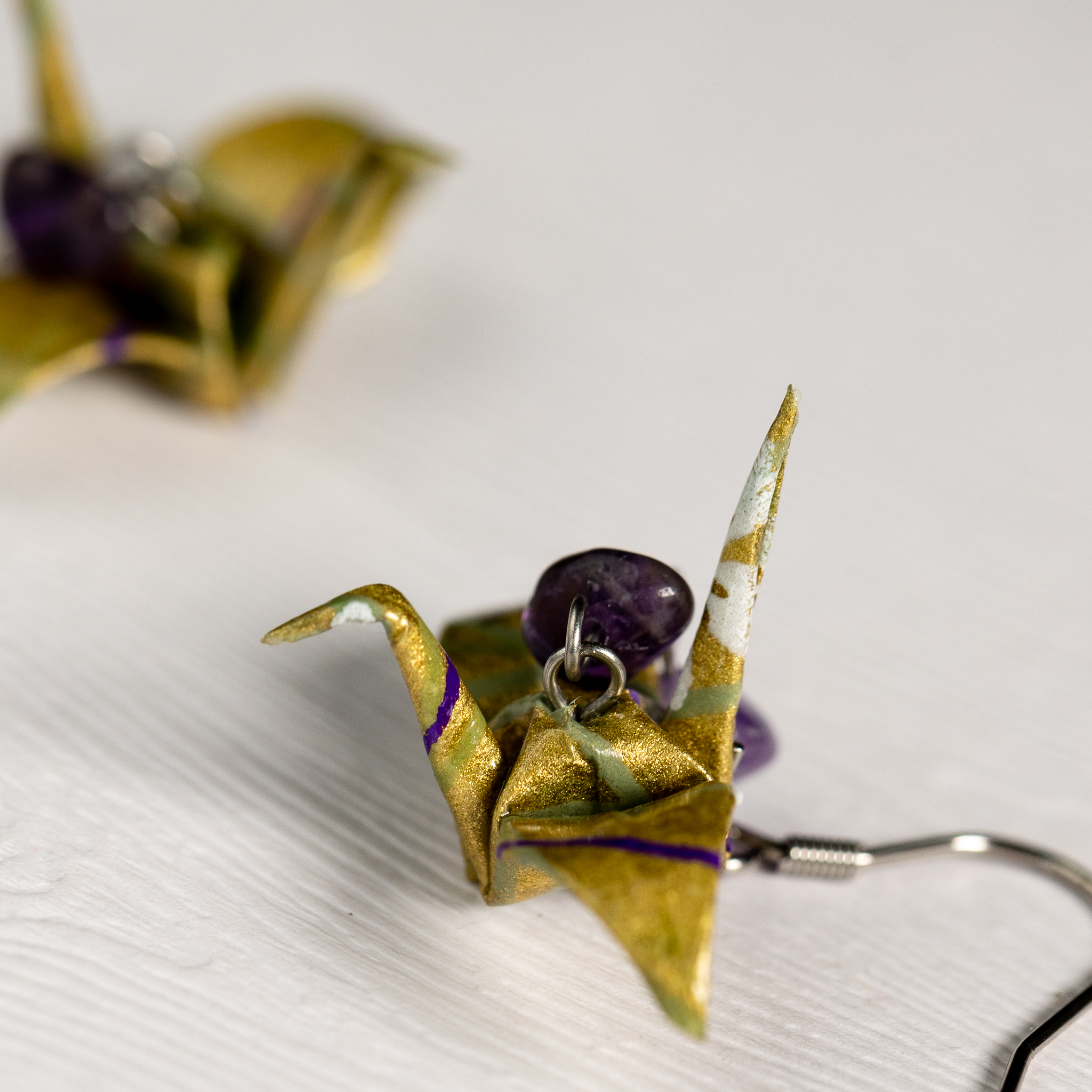 Náušnice "V zlatém lánu obilí" (jeřáb s rubínem se ametystem)