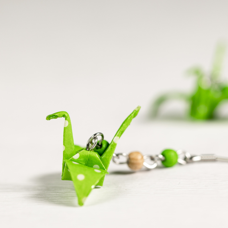 Náušnice "Svěže zelené puntíky" (jeřáb)