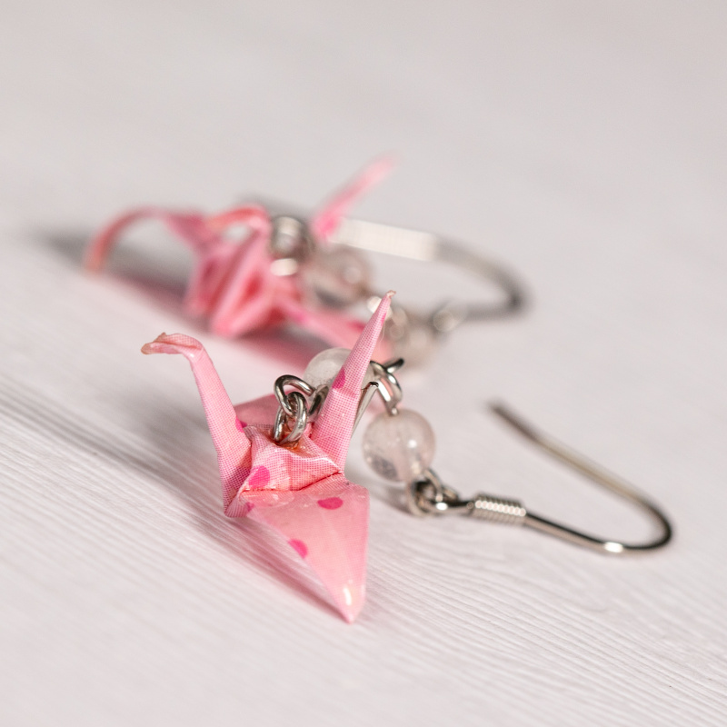 Náušnice "Puntíkatá růžovka" (jeřáb s růženínem)