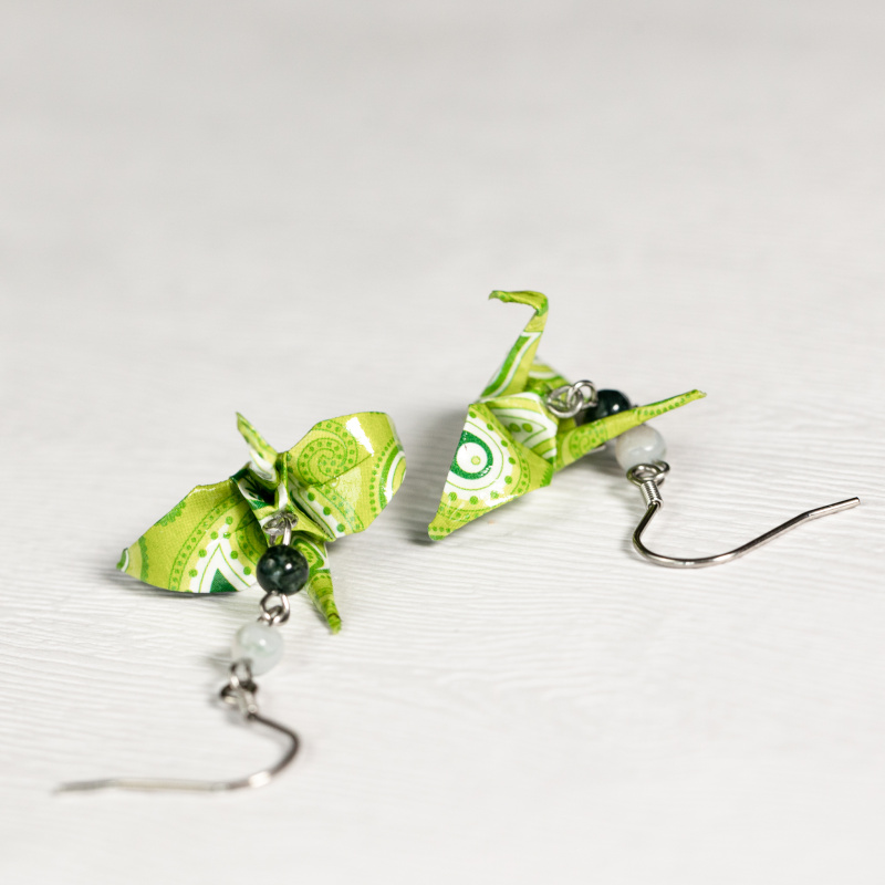 Náušnice "Zelené paisley" (jeřáb se stromovým achátem)