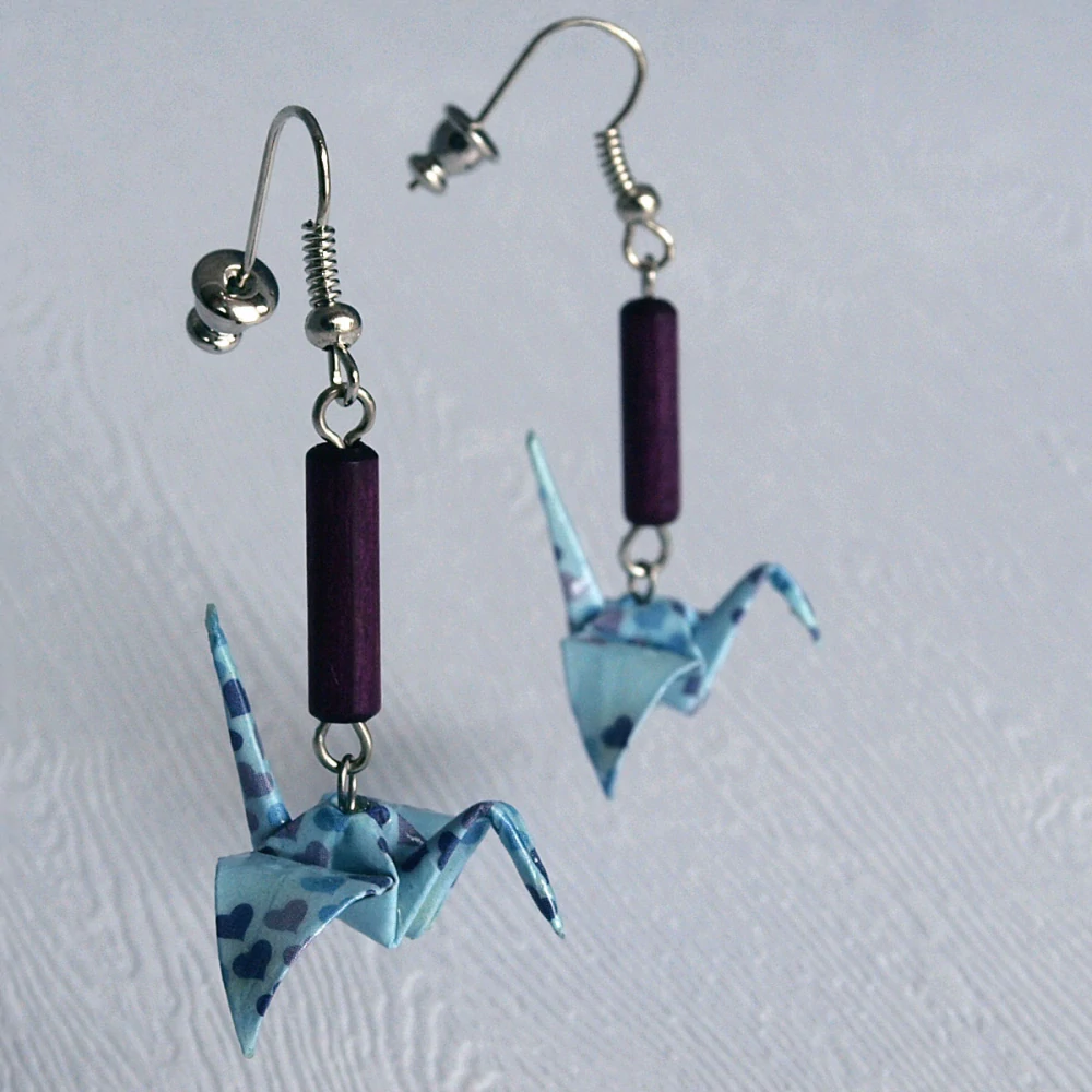 Náušnice "Modrá srdce" (jeřáb)