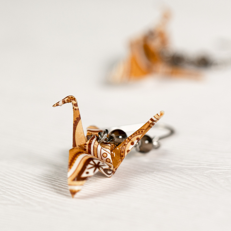 Náušnice "Paisley v hnědé" (jeřáb se záhnědou)