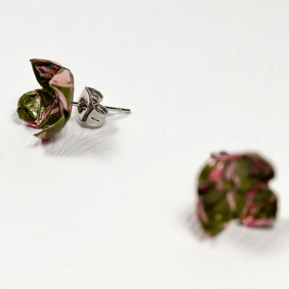 Náušnice "Růžová s maskáčem" - lotosy malé