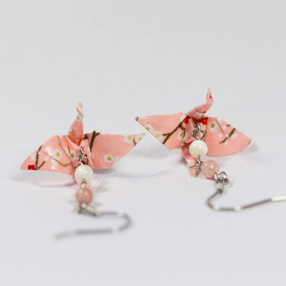 Náušnice "Růžová zahrada" (jeřáb s rodonitem a perletí)