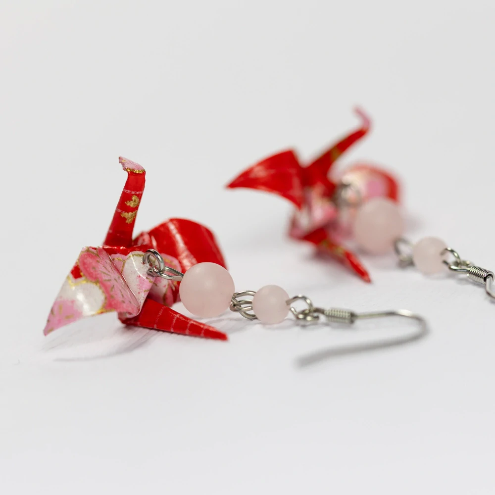 Náušnice "Sakura v západu slunce" (jeřáb s růženínem)