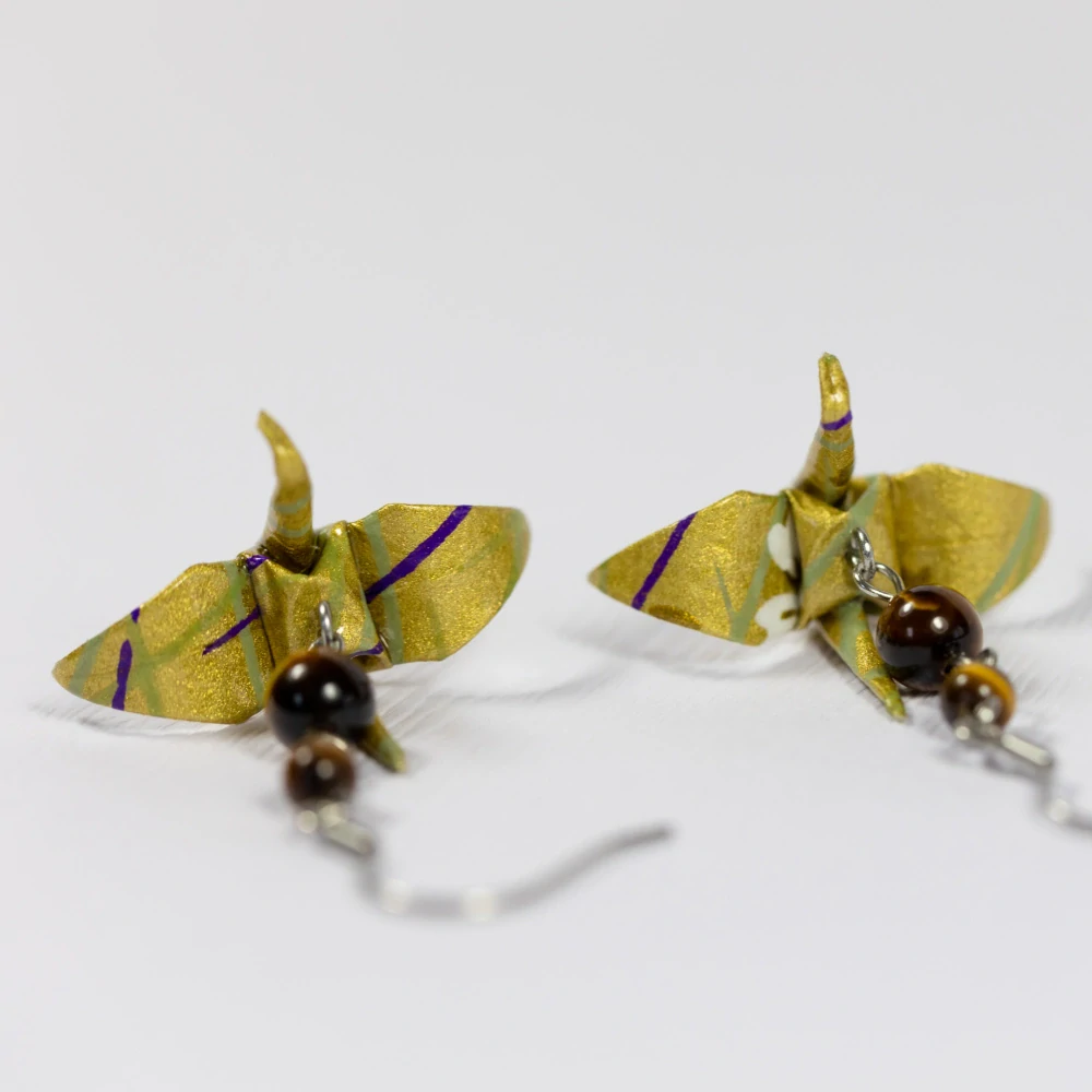 Náušnice "Ve zlatém obilí" (jeřáb s tygřím okem)