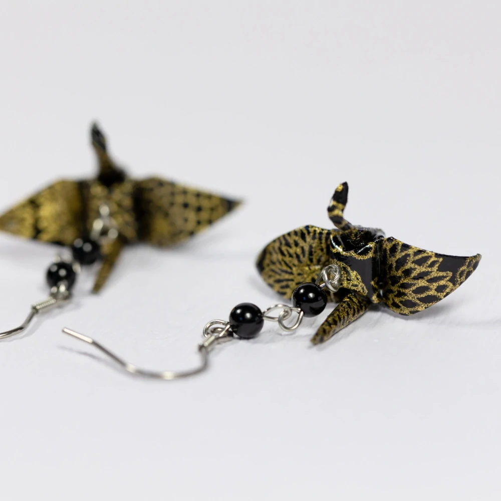 Náušnice "Zářivá noc" (jeřáb s onyxem)