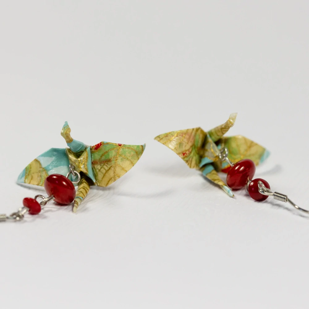 Náušnice "Zlatá ratolest" (jeřáb s korálem)