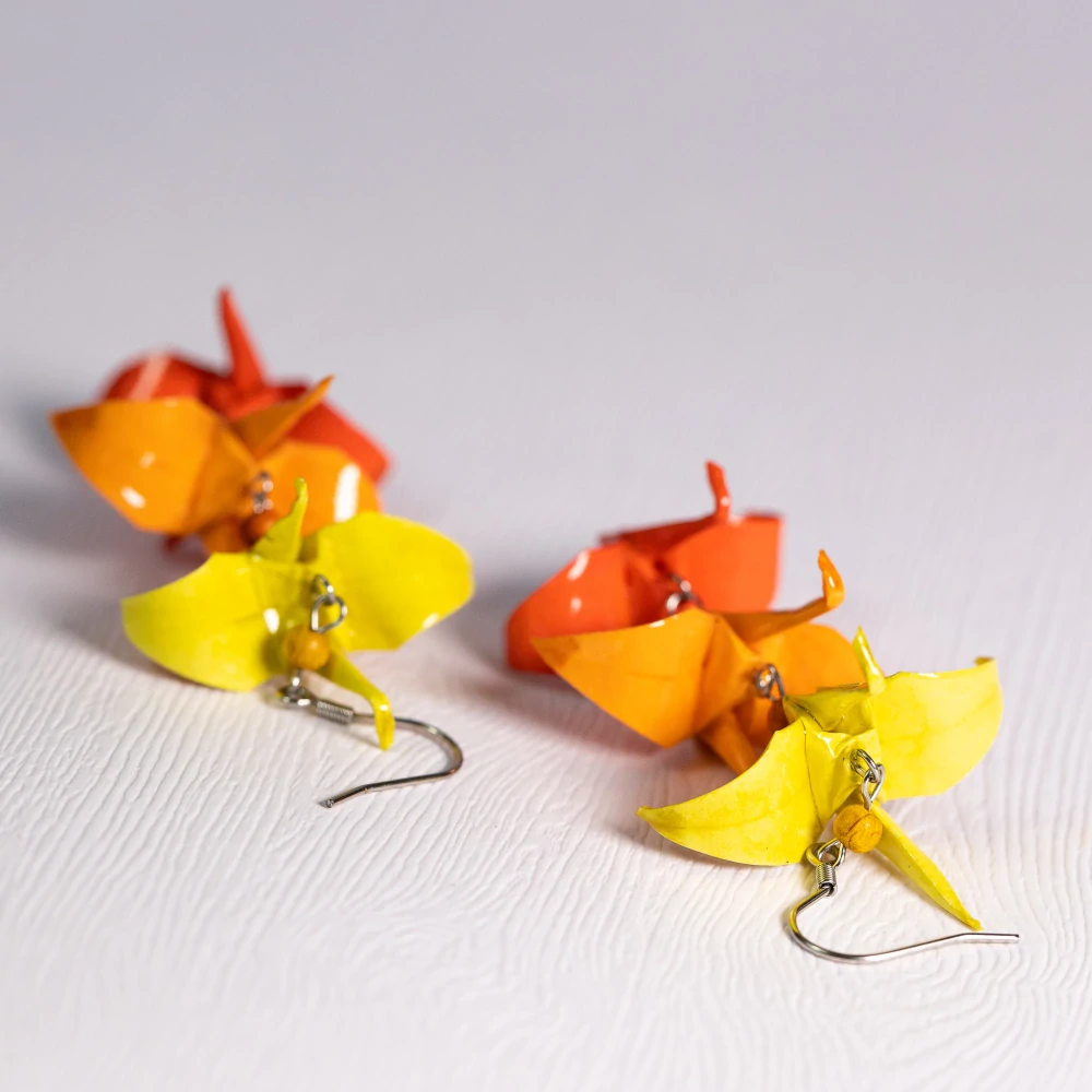 Náušnice "Trojčata ohnivá" (trojice jeřábů)