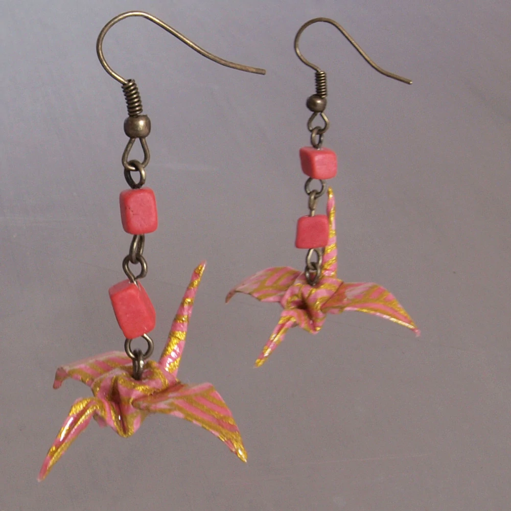 Náušnice "Růžovky" (jeřáb s neleštěným korálem)