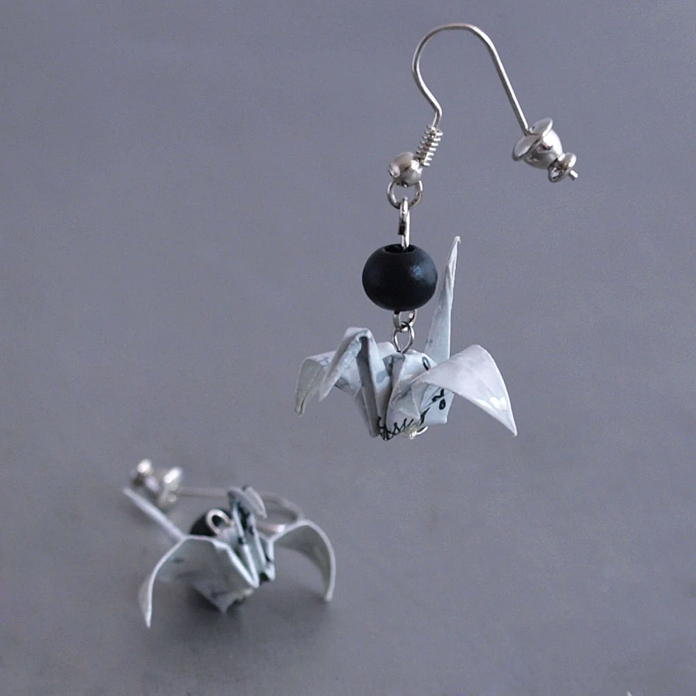 Náušnice "Černobílé vánoce" (jeřáb)