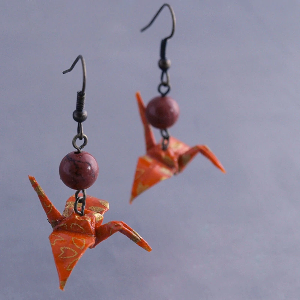 Náušnice "Země v zapadajícím slunci" (jeřáb s jaspisem)