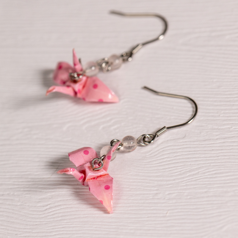 Náušnice "Puntíkatá růžovka" (jeřáb s růženínem)