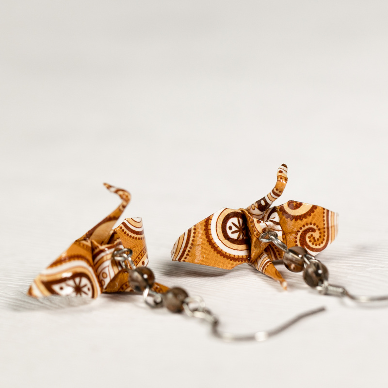 Náušnice "Paisley v hnědé" (jeřáb se záhnědou)