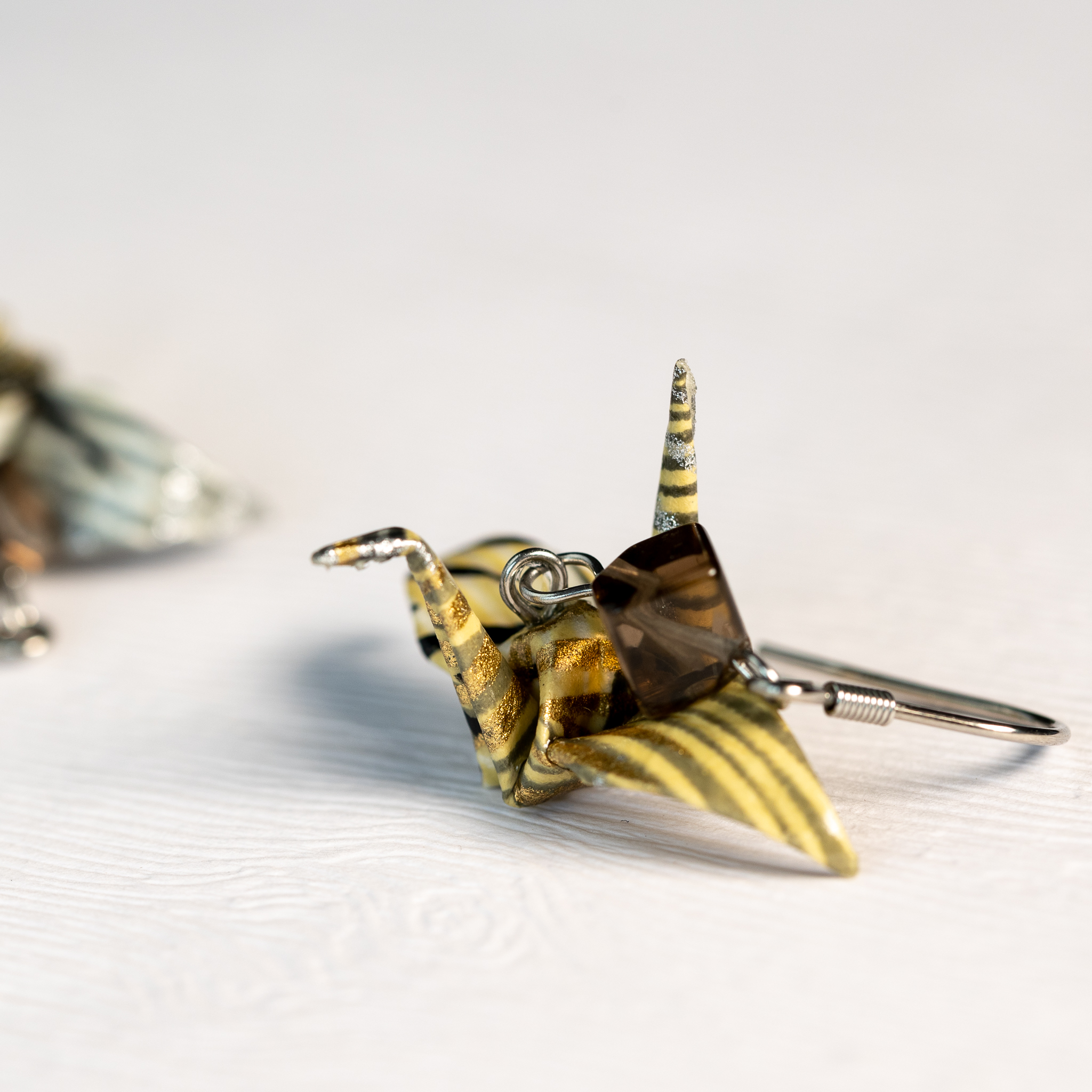 Náušnice "Když rákosí větrem se chví" (jeřáb se záhnědou)