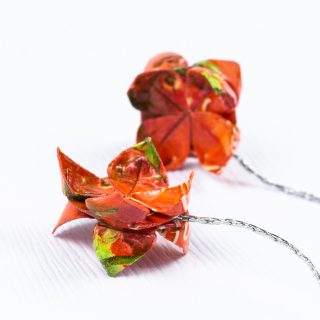 Náušnice "Sladká červená" (dvojitý lotos na řetízku)