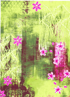 384 Zelený s růžovými květy