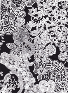 435 Černý s bílými květy