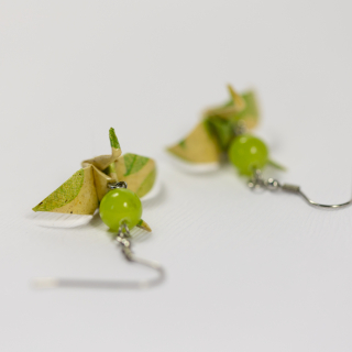Náušnice "Čajové lístky" (jeřáb s jadeitem)