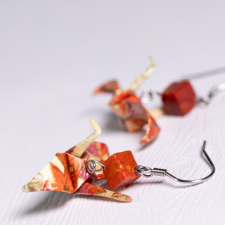 Náušnice "Kanadská láska" (jeřáb s korálem)