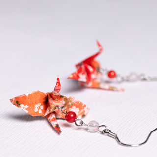 Náušnice "Jahody v květu" (jeřáb s korálem a růženínem)