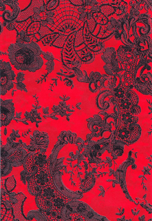 436 Červený s černými květinami