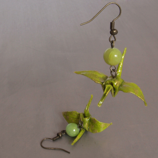 Náušnice "Jarní tráva" (jeřáb s leštěným kamenem)