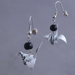 Náušnice "Černobílé vánoce" (jeřáb)